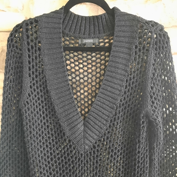 Express Open Knit Long-Sleeve Sweater Black Womens Size Large - Picture 2 of 8